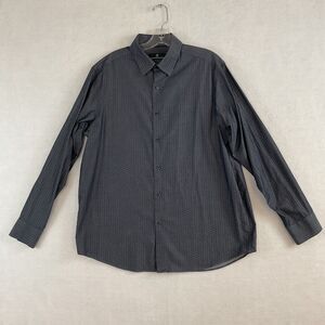 Hart Schaffner Marx Shirt Mens L Navy Blue Paisley Long‎ Sleeve Button Up Cotton